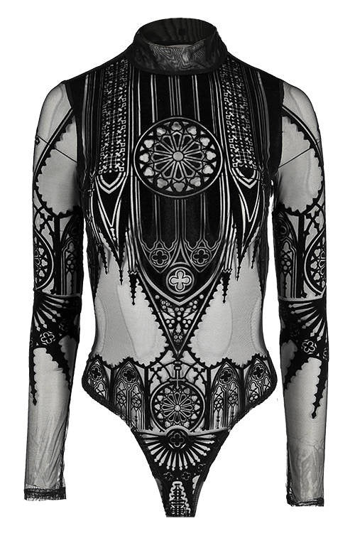 Black gothic INVERTED CATHEDRAL MESH BODYSUIT