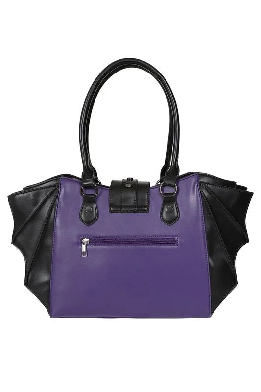 PURPLE/BLACK HAUNTED ANNABELLE TOTE BAG