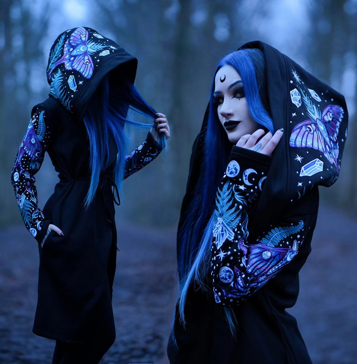 ENCHANTED FOREST HOODIE with detailed embroidery moth and fer