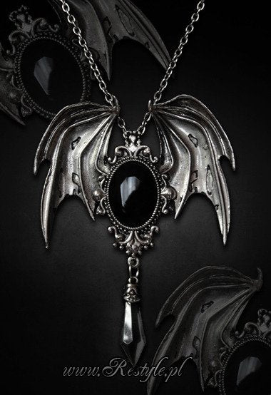 Pendant and brooch in one bat necklace "DELLA MORTE - BLACK"