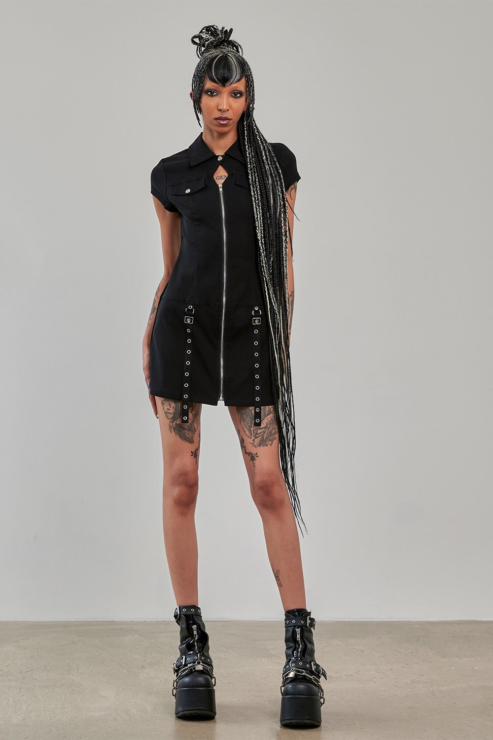 BLACK TARTAN NIGHT ZIP DRESS