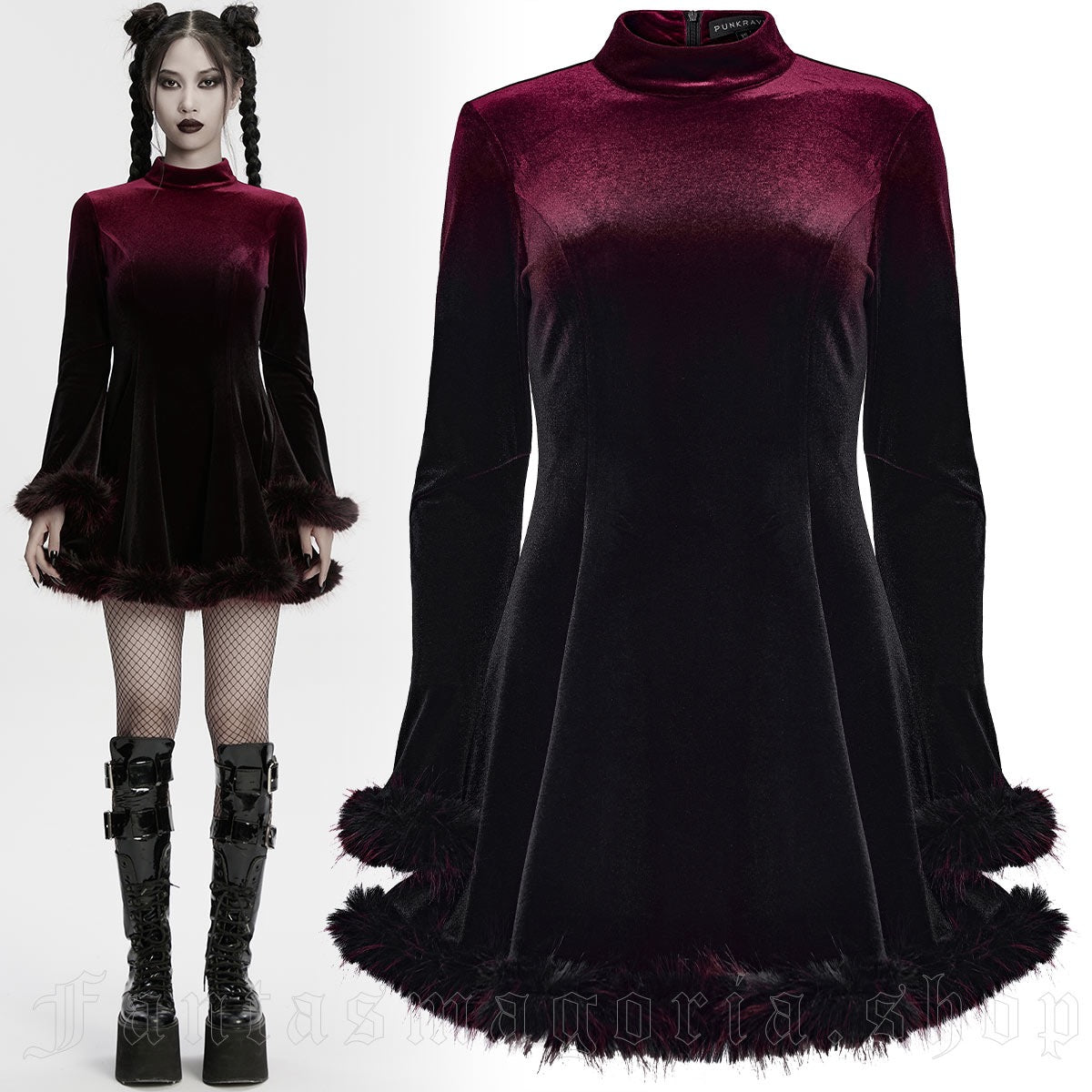 DOLLY DARKLING OMBRE RED BLACK VELVET DRESS