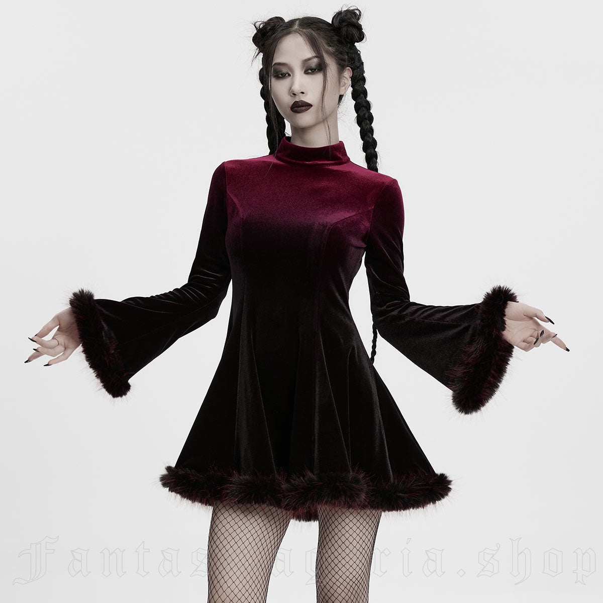 DOLLY DARKLING OMBRE RED BLACK VELVET DRESS