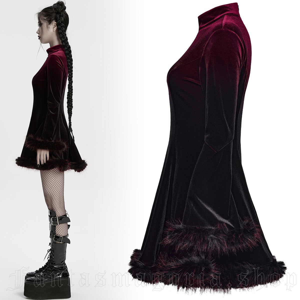 DOLLY DARKLING OMBRE RED BLACK VELVET DRESS