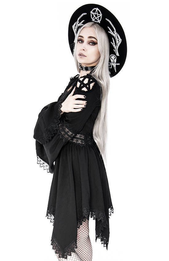 Lace Trim Spectre Tunic Gothic Dress with wide sleeves