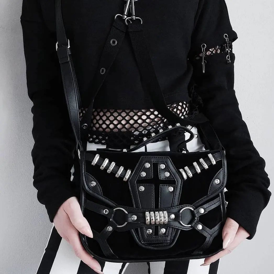 Coffin Purse Gothic Bag with a harness