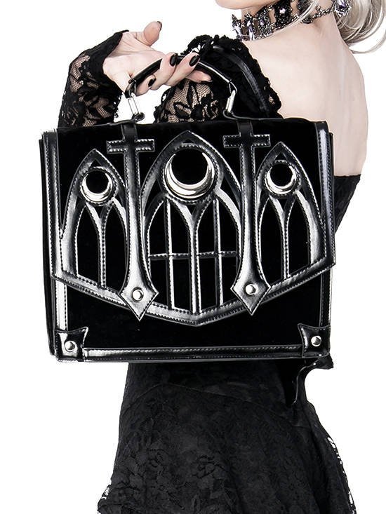 Cathedral Suitcase Black gothic bag with crescents