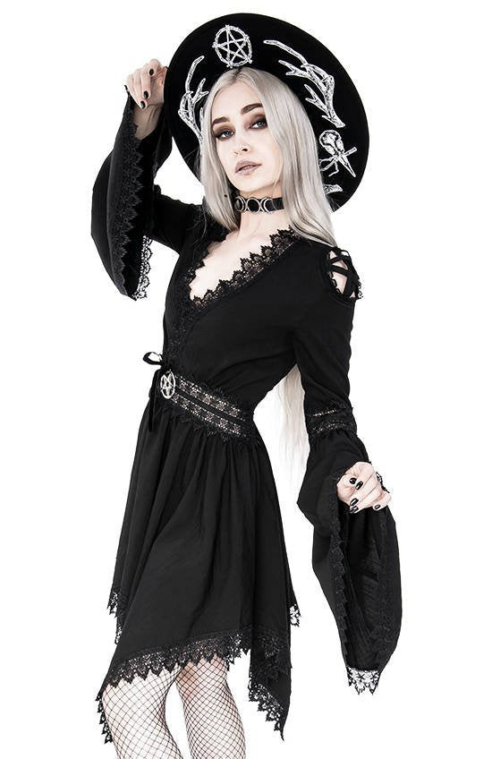 Lace Trim Spectre Tunic Gothic Dress with wide sleeves