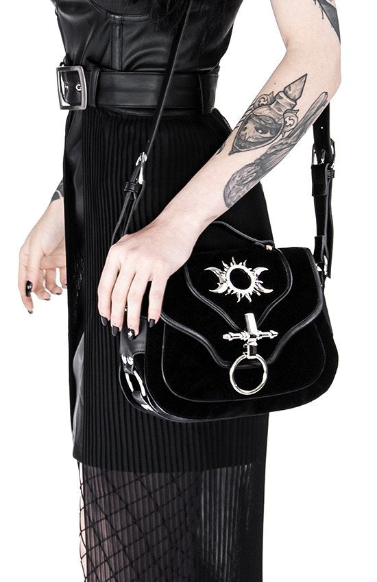 TRIPLE GODDESS BAG Gothic handbag with crescent moons and sun