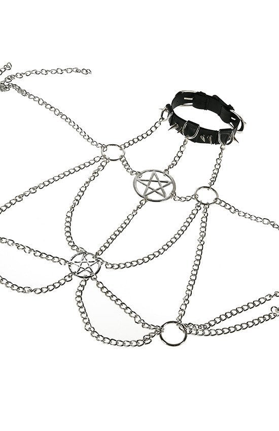 CHAINED PENTAGRAM HARNESS belt, gothic accessory