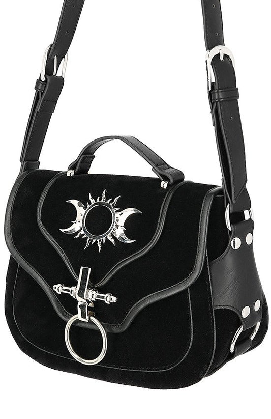 TRIPLE GODDESS BAG Gothic handbag with crescent moons and sun